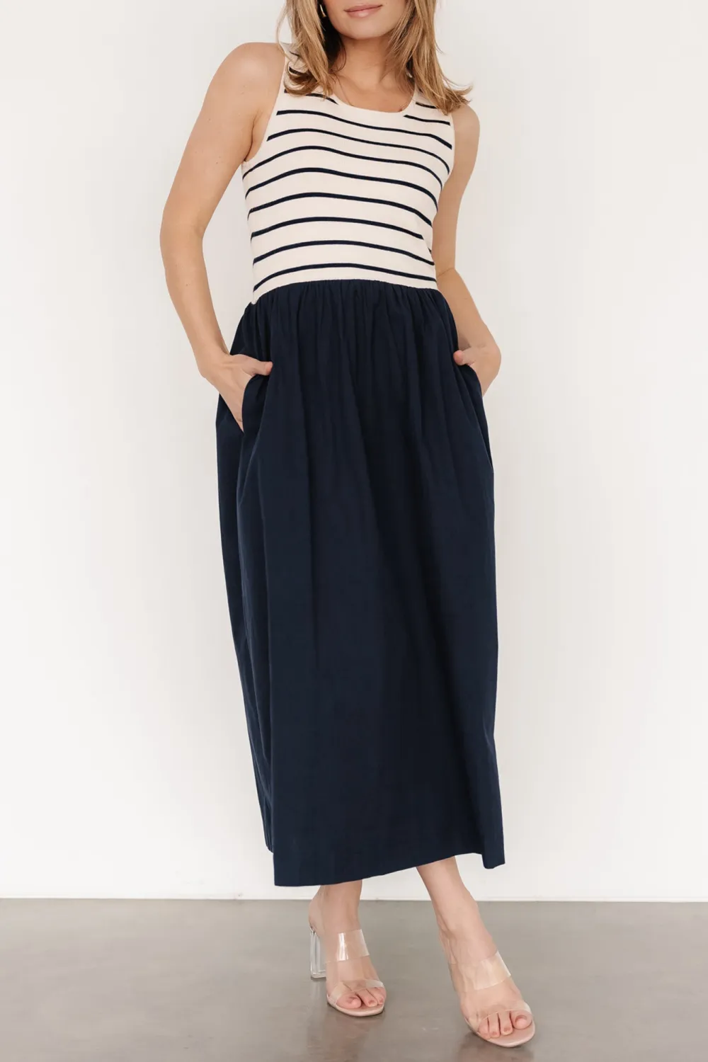 All-Match Soft And Comfortable Navy Stripe Dress