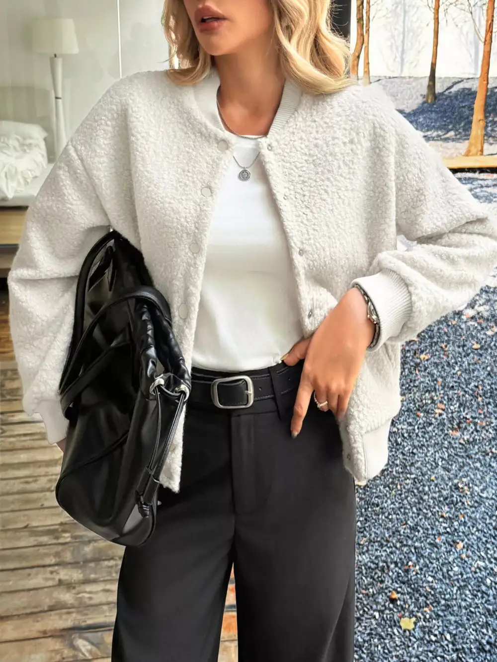 Snap Down Dropped Shoulder Jacket Easy Layering Piece