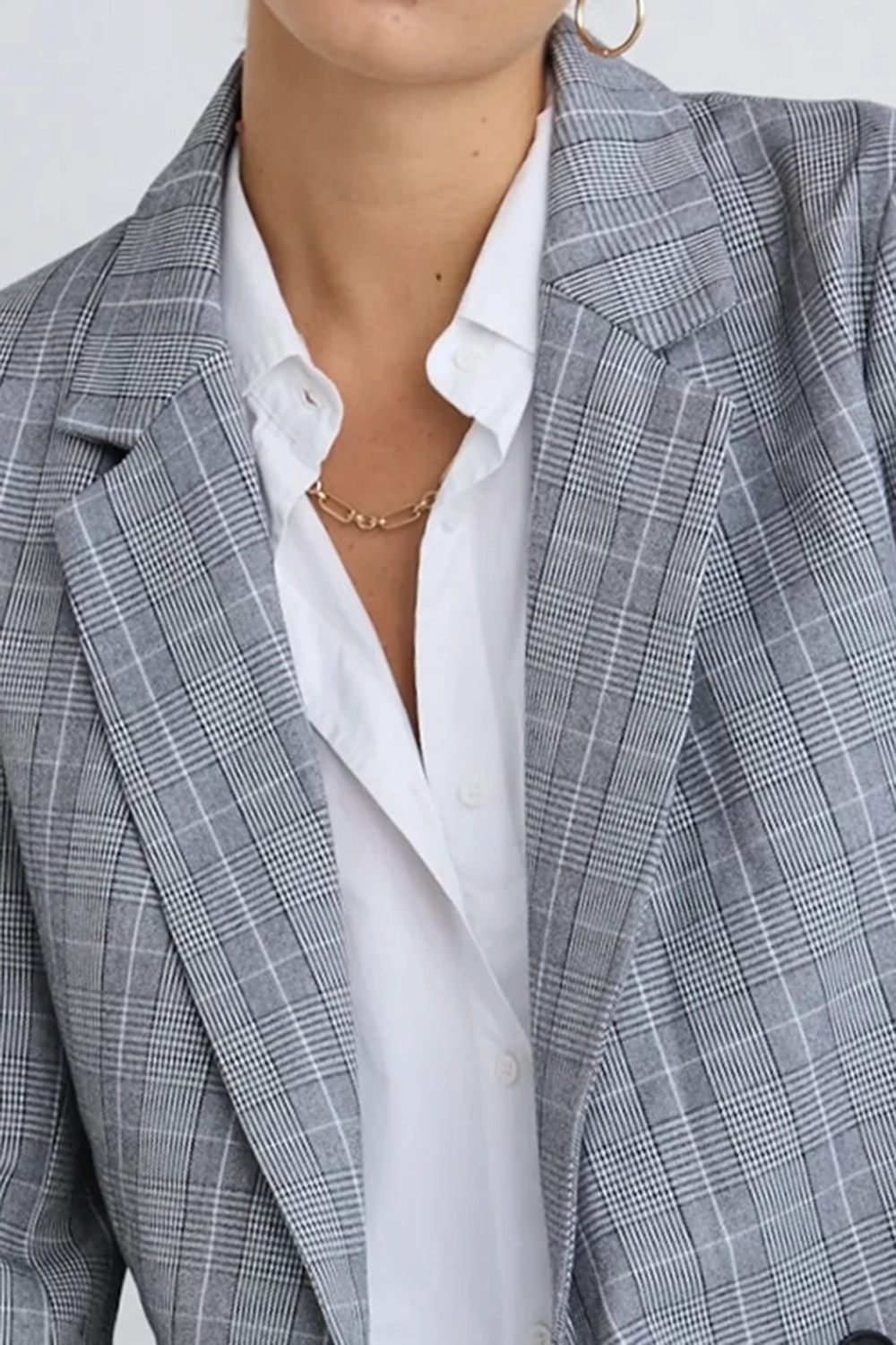 Light Grey Check Boyfriend Fit Blazer