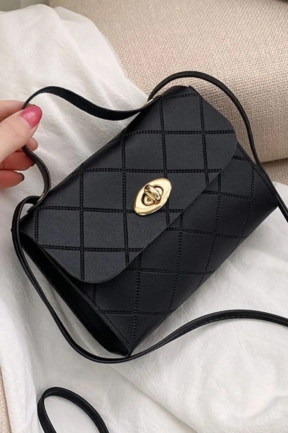 PU Leather Diamond Pattern Messenger Bag