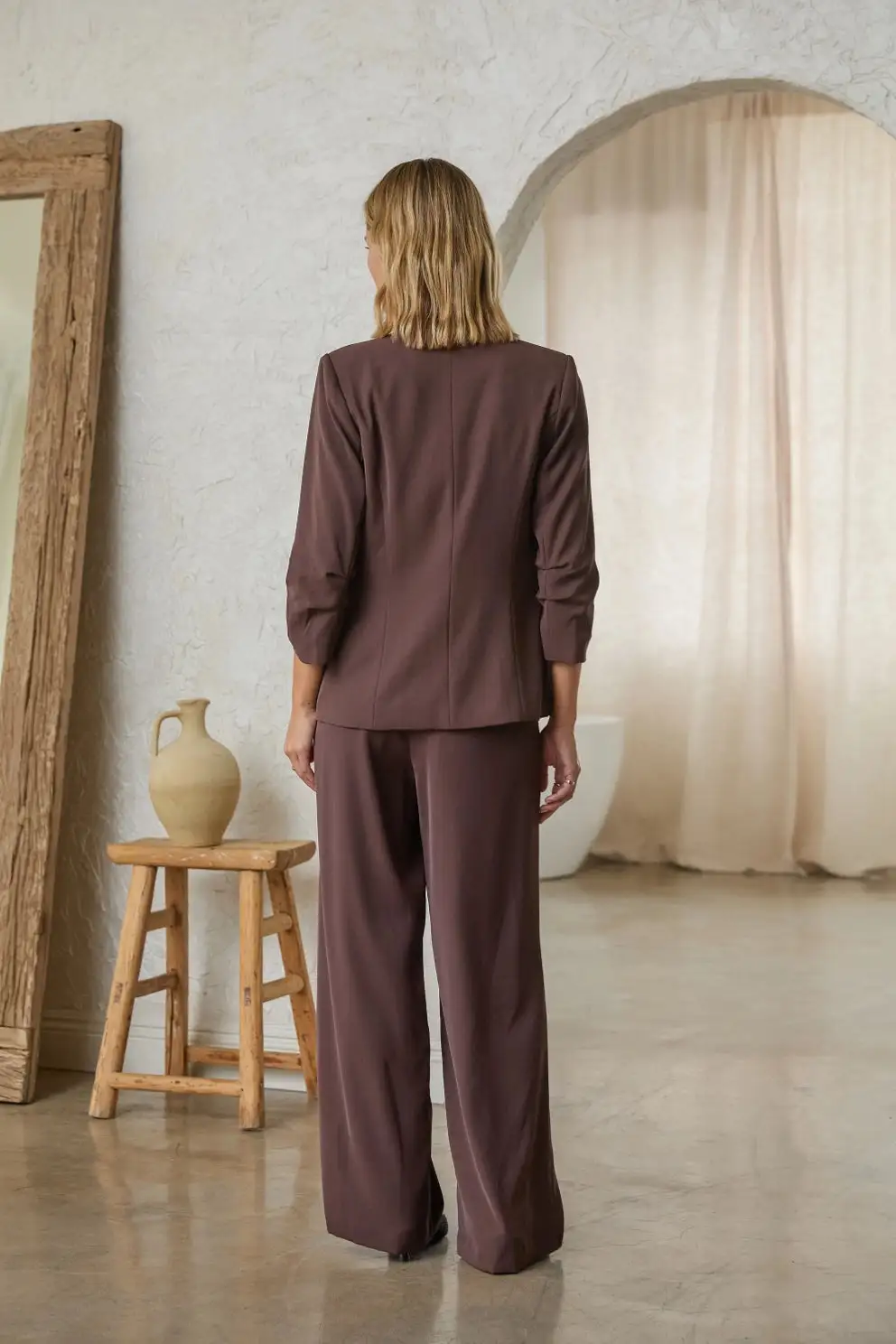 Relaxed Ruched Sleeve Blazer