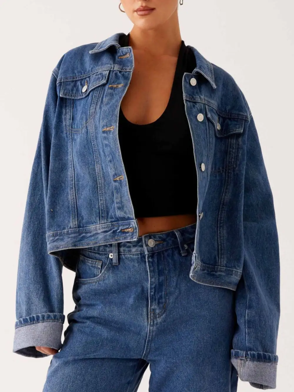 Button Down Cropped Oversized Jacket