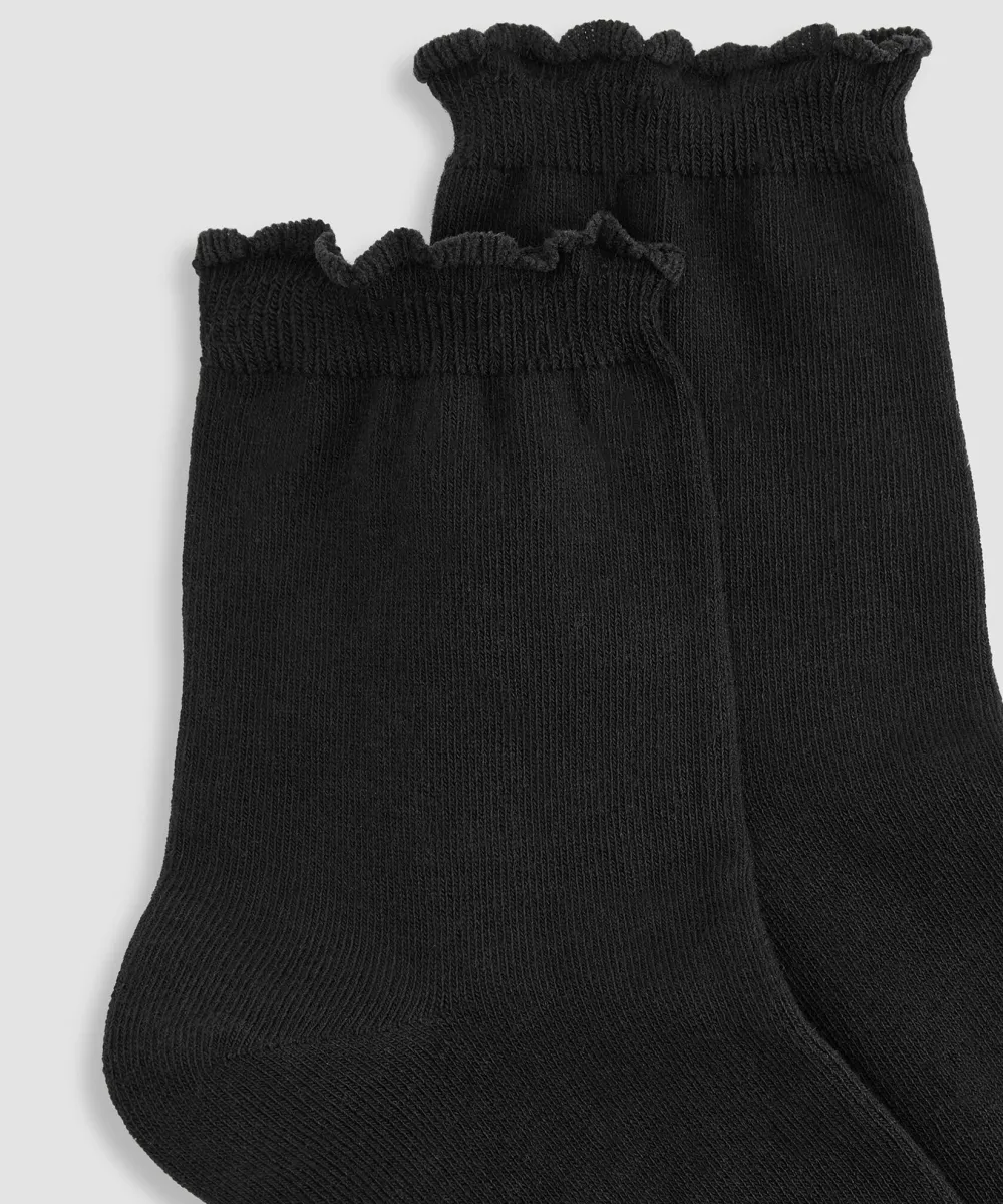 Black Cotton Short Crew Sock