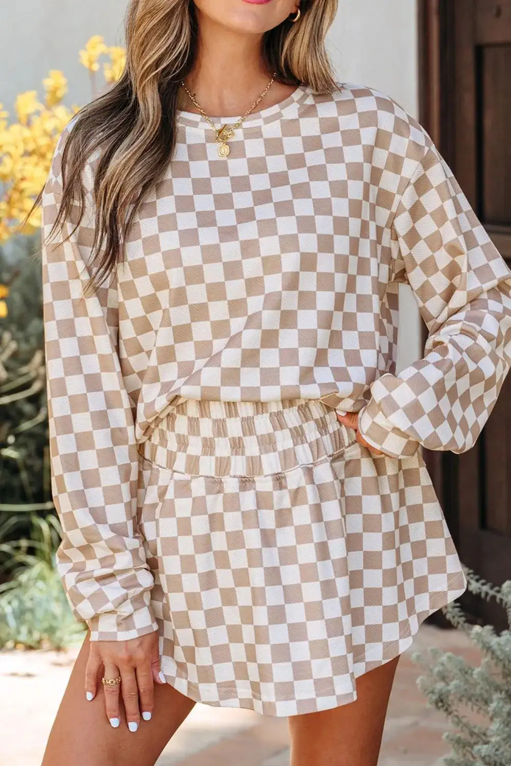 Long Sleeve Checkered Coordinated Set