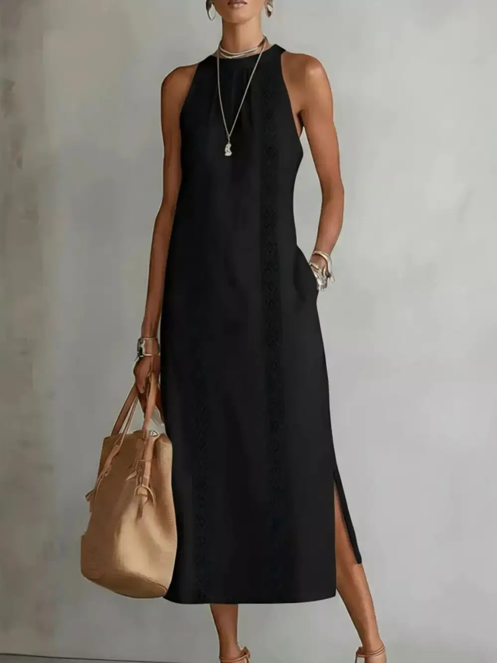Full Full Size Side Slit Sleeveless Midi Dress Plus Size