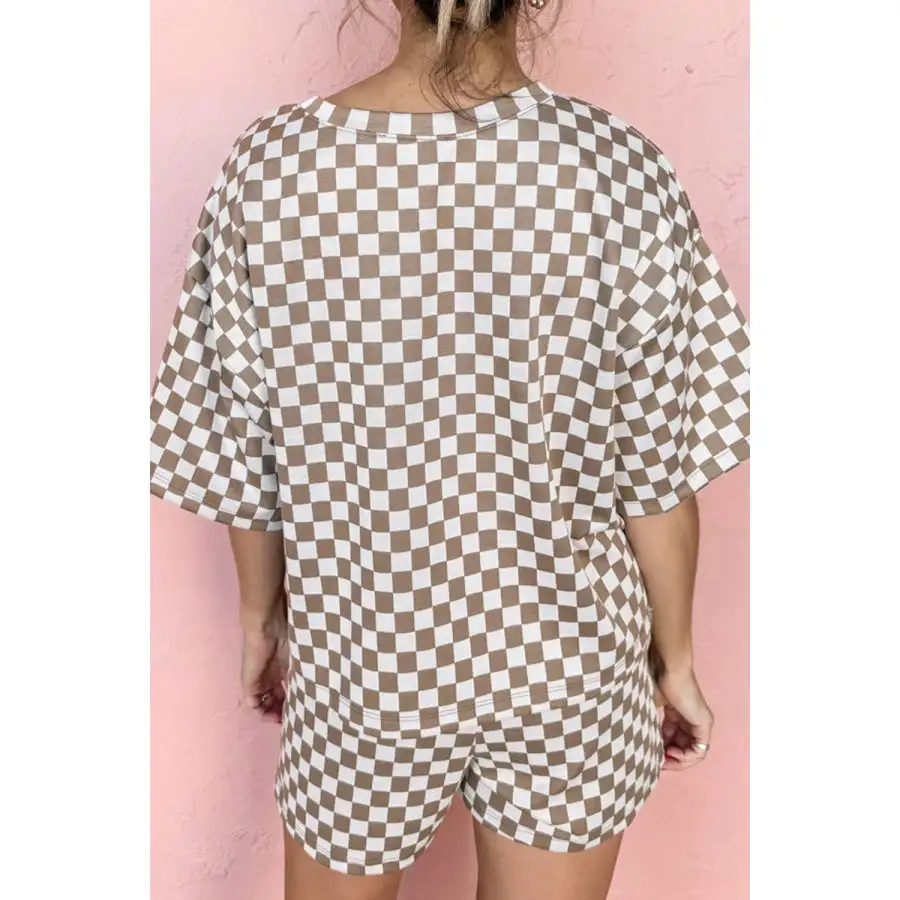 Checkered Round Neck Top and Shorts Set