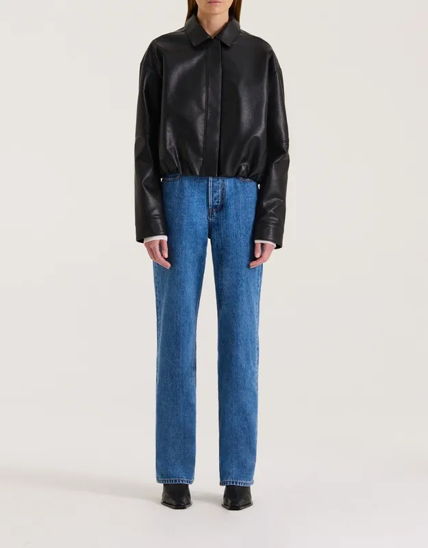 Black Cropped Faux Leather Jacket