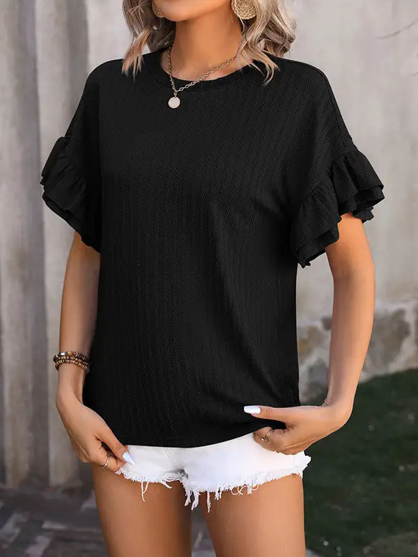 Wrap Falbala Round Neck T-Shirt