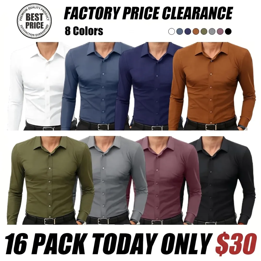 🔥 Men's Stretch Wrinkle Free Slim Fit Dress Shirts | No-Iron Easy Care Fabric, Great For Busy Working Guys