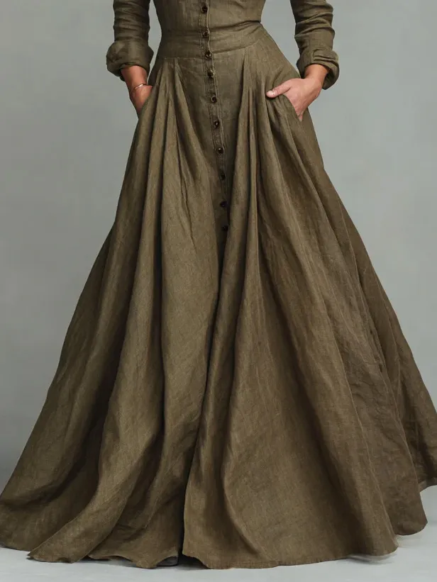 Retro Shirt Floor Length Maxi Dress