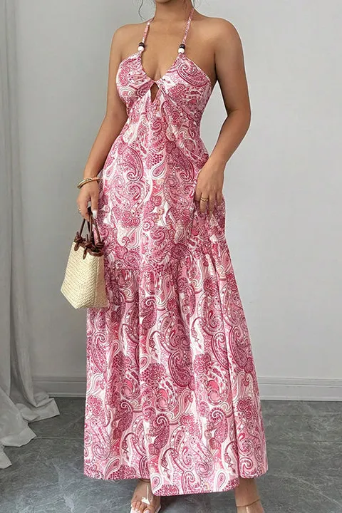 Back V Neck Halter Neck Maxi Dress