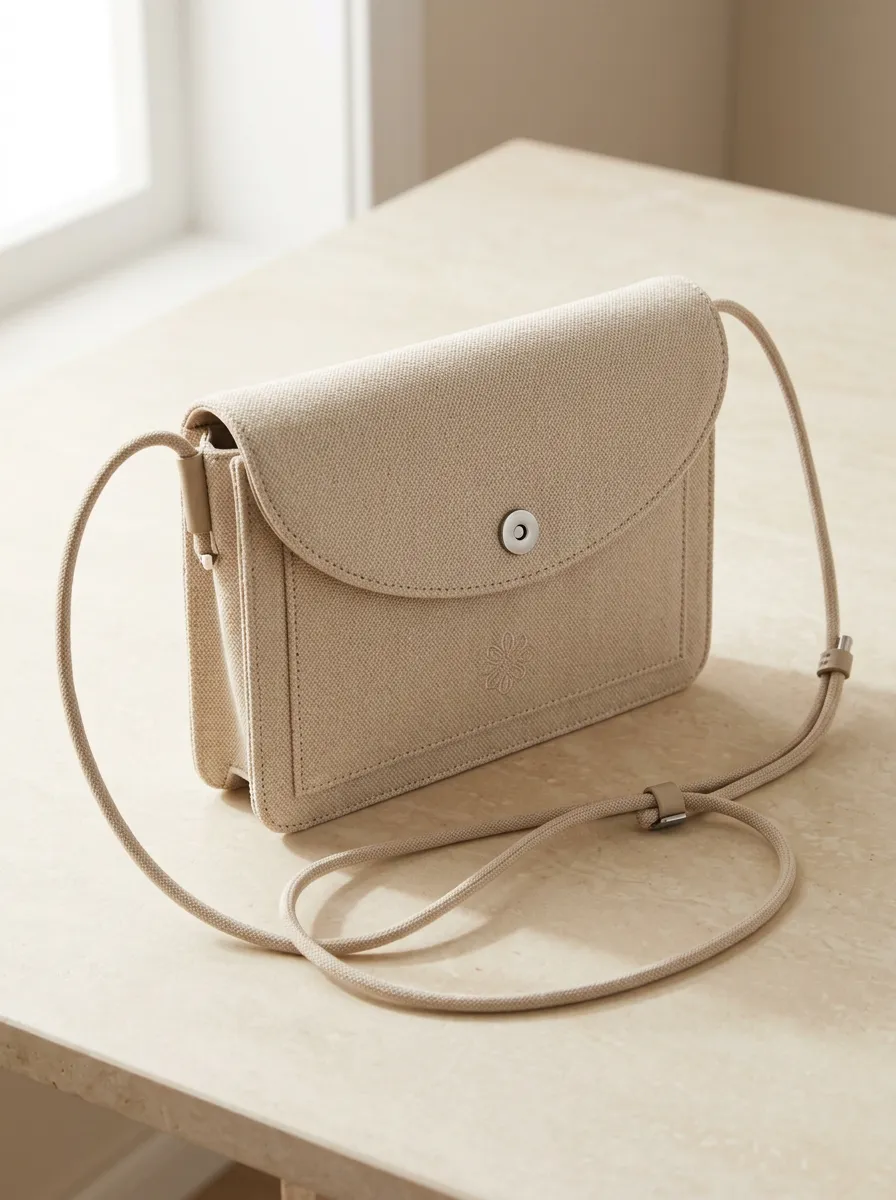 Women's Beige Floral Canvas Modern Crossbody Phone Pouch