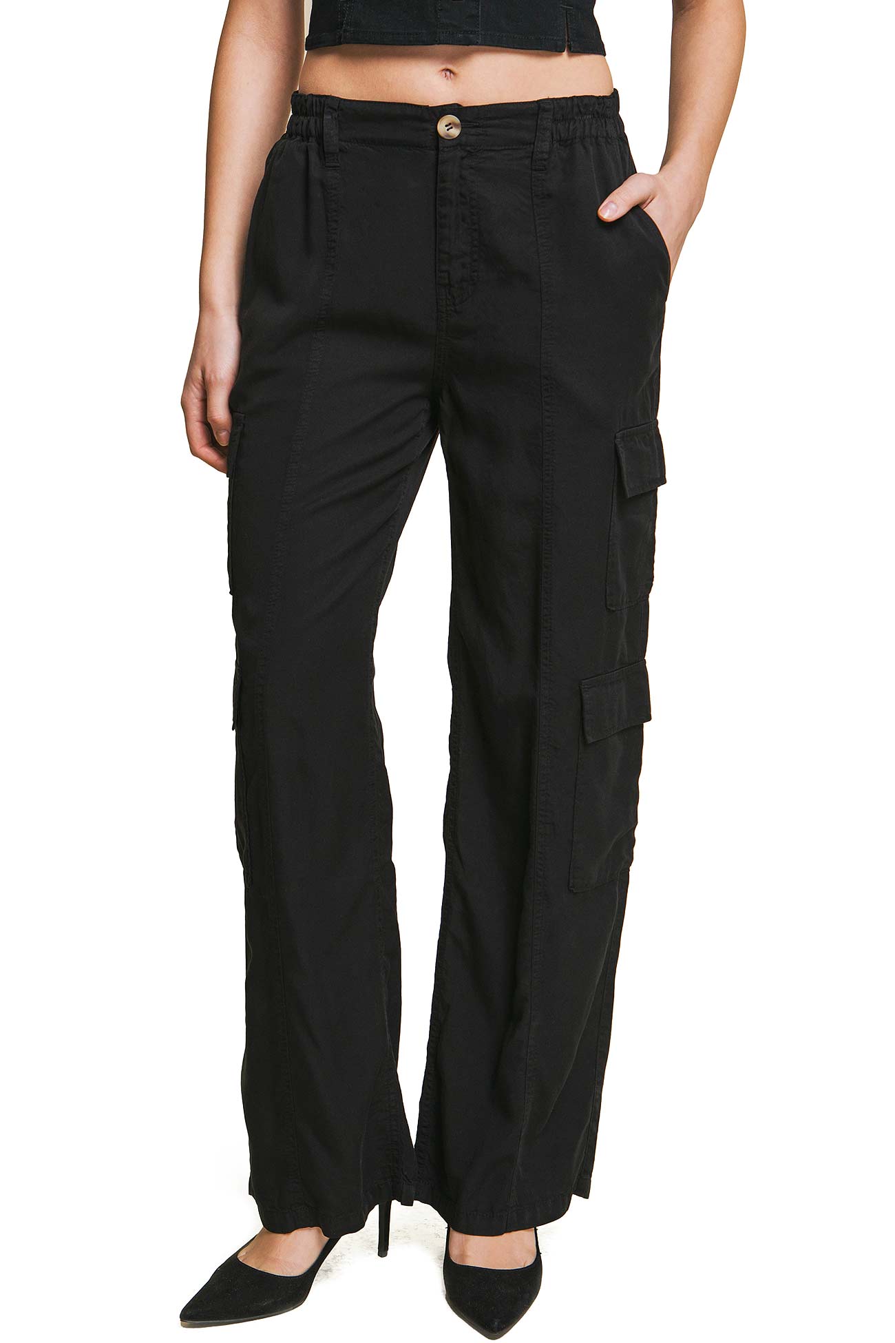 Light Olive Green Cargo Wide - Leg Pants