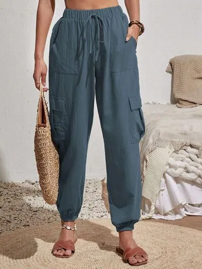 Drawstring Pocketed Cargo-Detail Jogger Pants