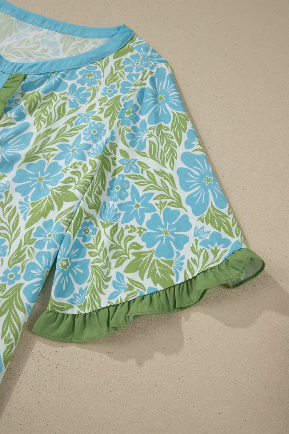 Floral Ruffle Trim Half Sleeve Blouse