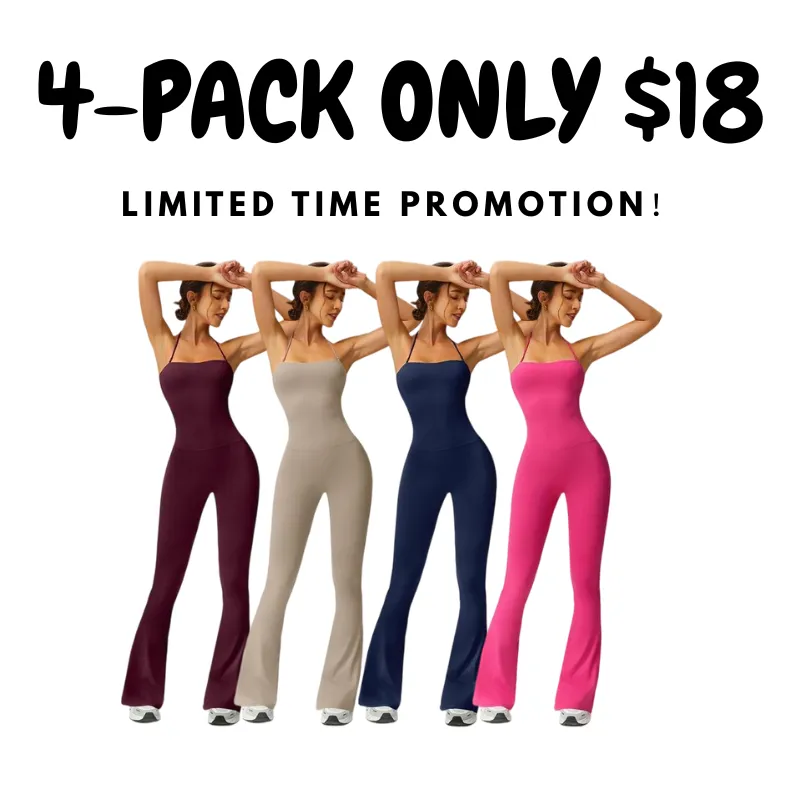 Women's Strapless Flared Yoga Jumpsuit – Fitness, Quick-Dry, Peach Hip Bodysuit