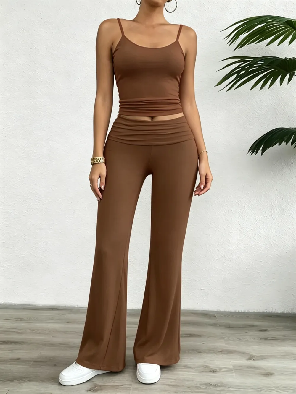 Women's two-piece set: strapless cropped top and trousers