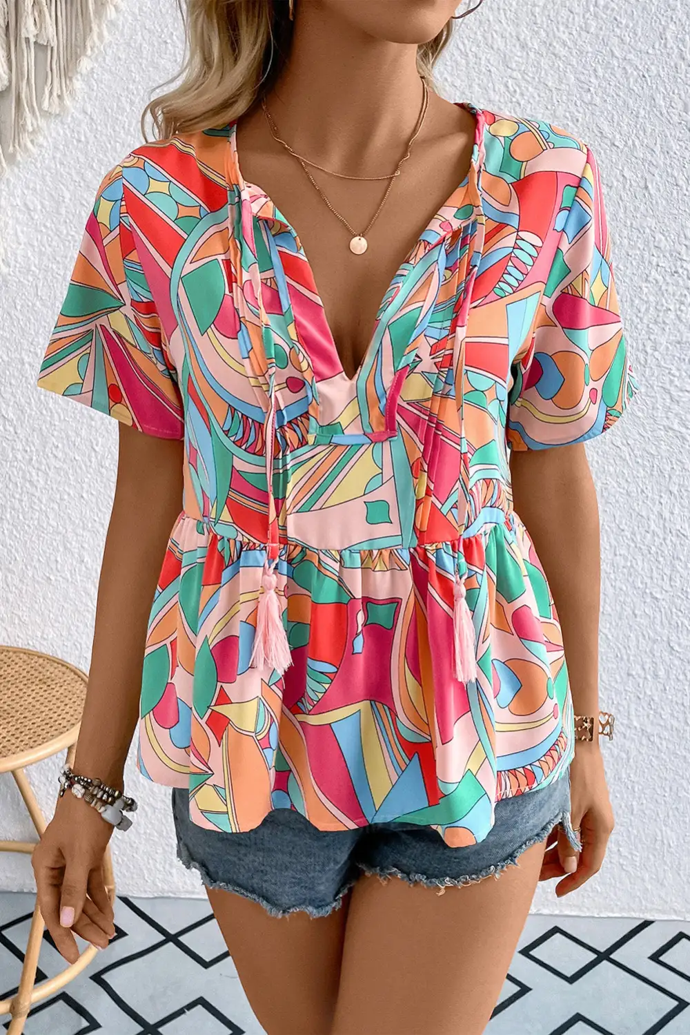 Everyday Tie Detail Printed Blouse