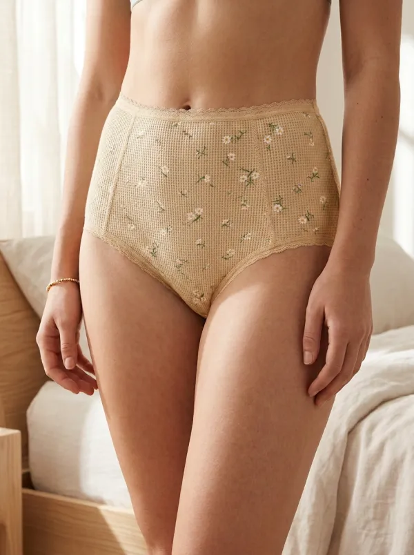 Women's Cottagecore Floral Waffle Knit Printed Panties