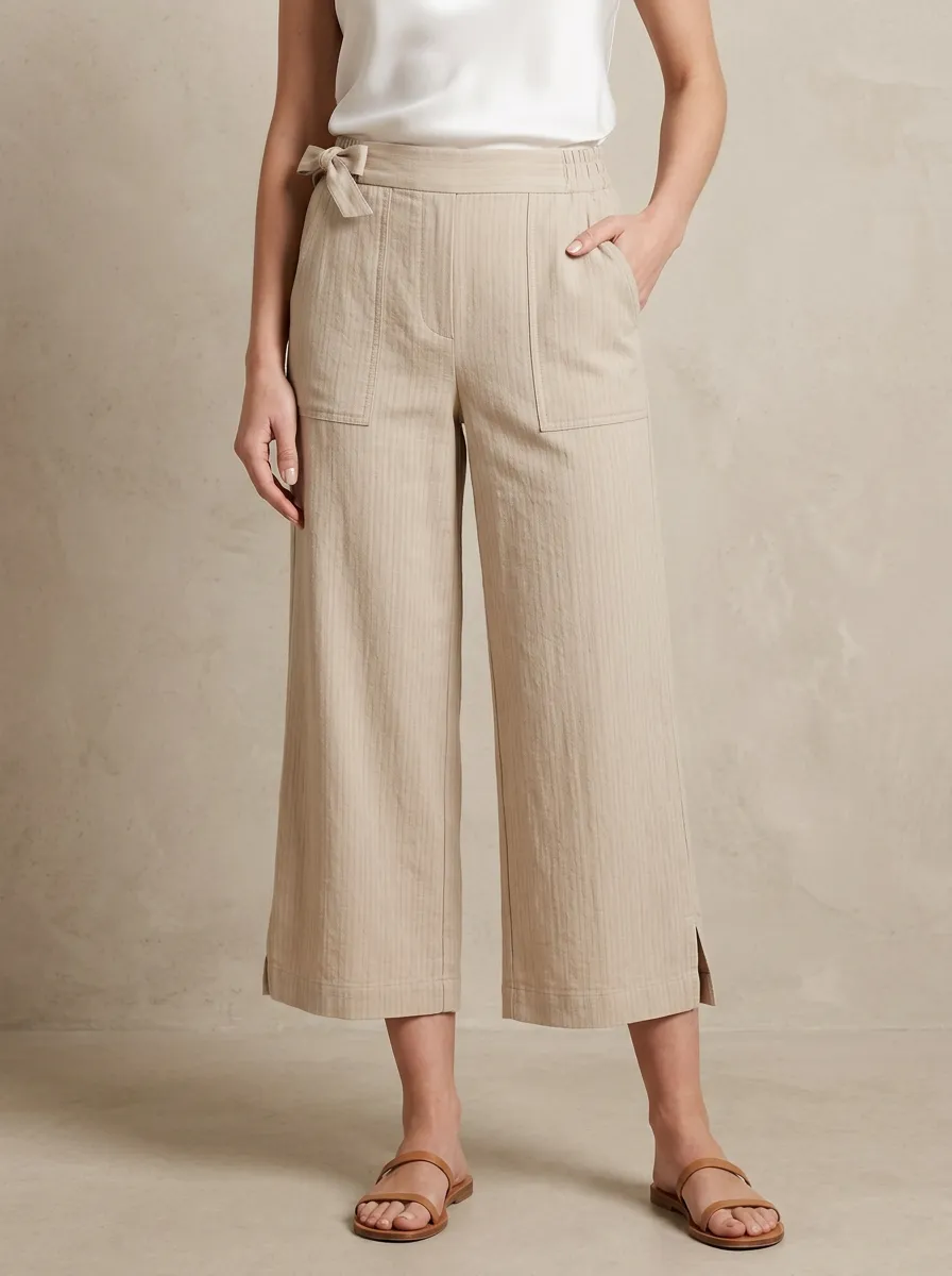 Comfort Striped Detail Shape Women's Cropped Pants