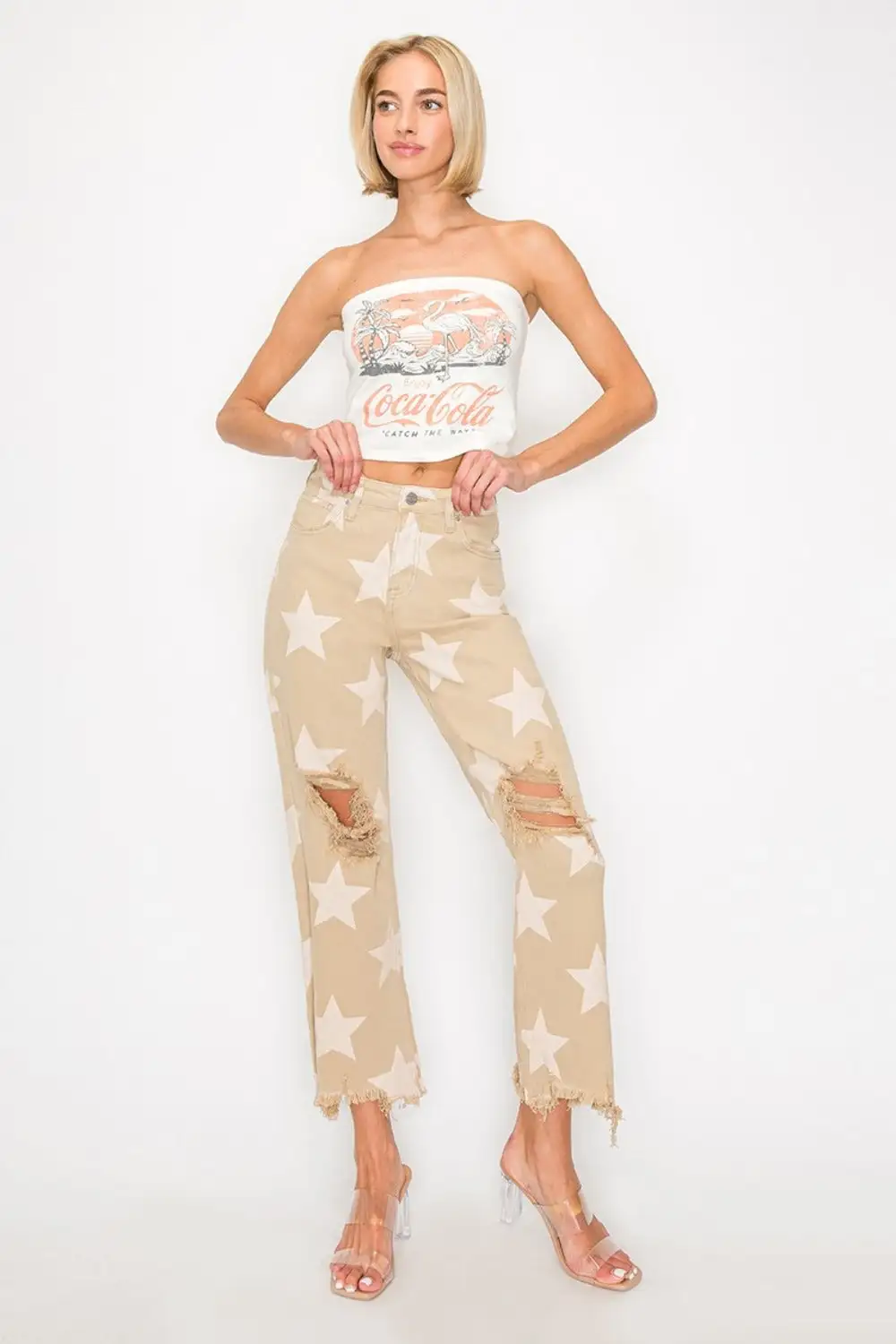 Easy High Waist Frayed Hem Denim Jeans