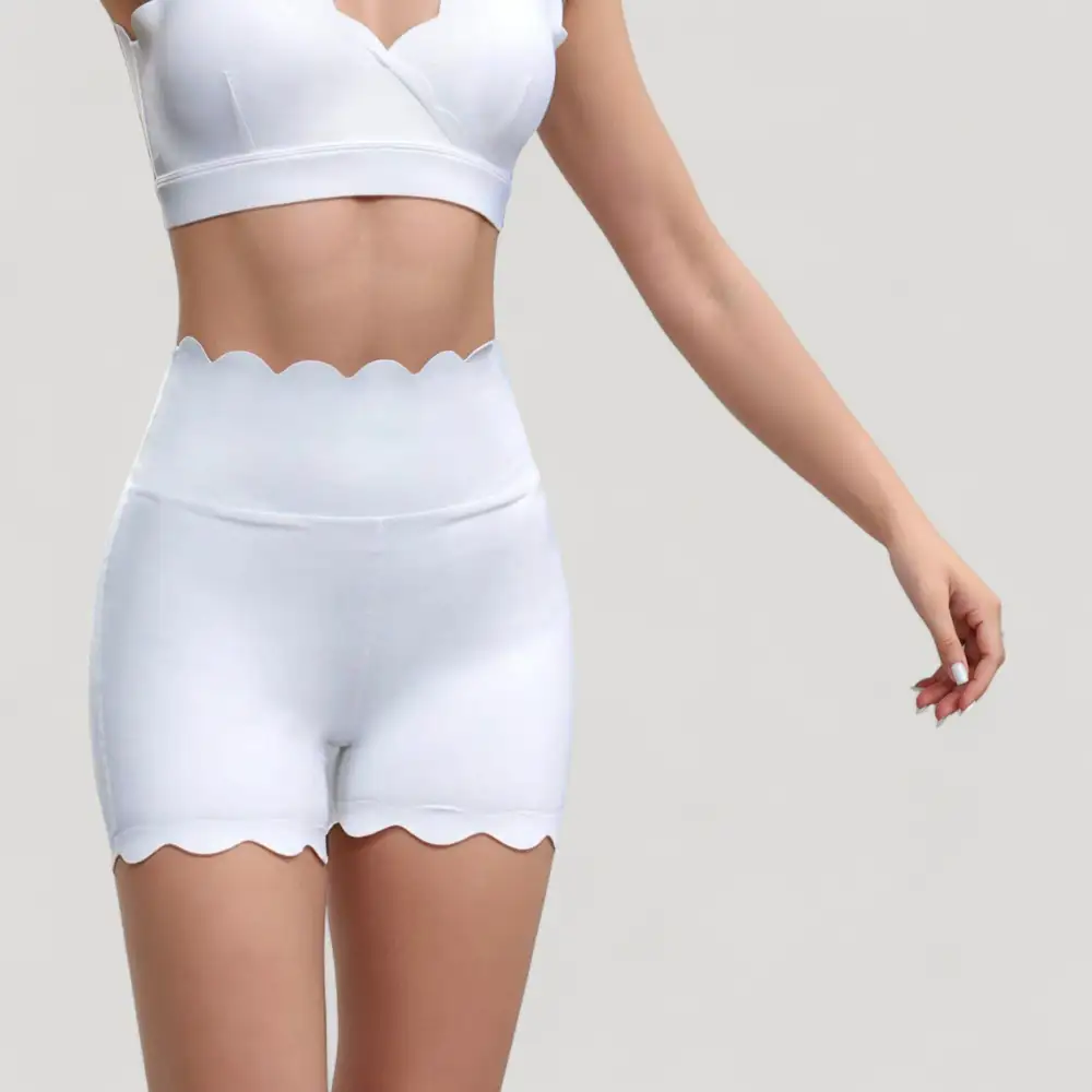 High-Waist Seamless Stretch Scalloped Athletic Shorts
