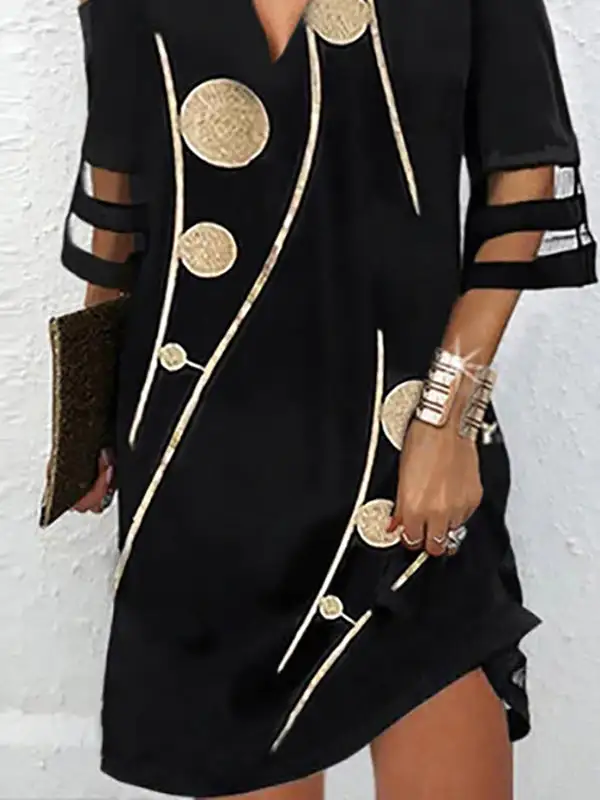 Half Sleeve Relaxed Hollow Mesh Polka Dot Printed Split Joint Cold