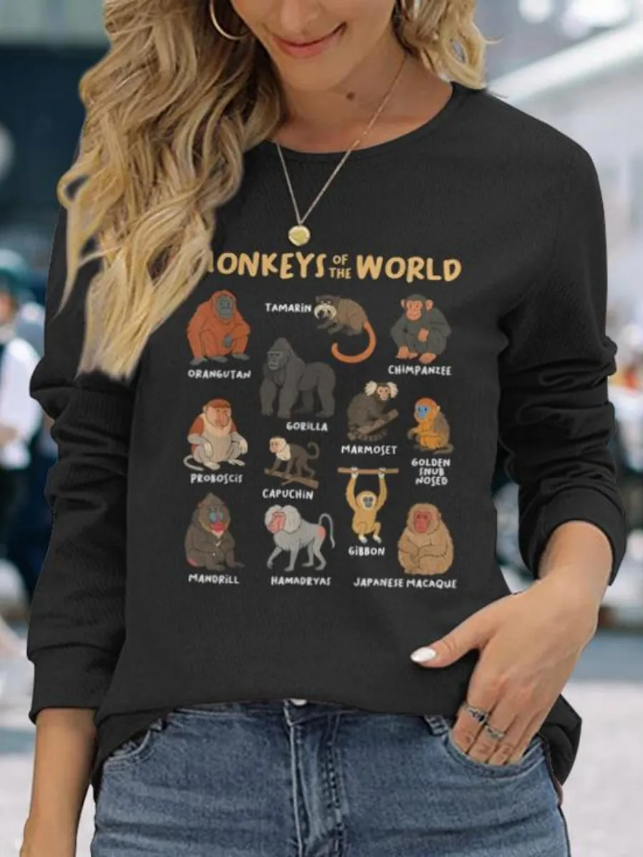 Wildlife Monkey Printed Casual T-Shirt