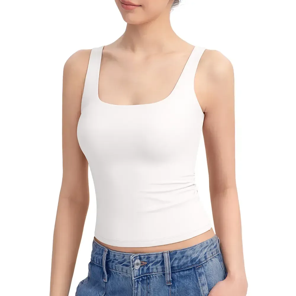 Women Square Neck Double Lined Sleeveless Tank Top