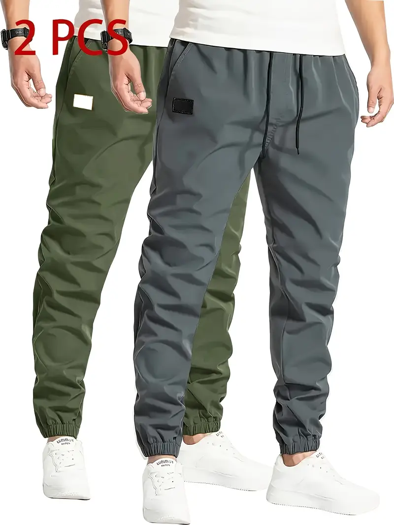 5pcs Men’S Solid Color Drawstring Jogger Pants – Polyester – Casual – Non-Stretch – Regular Length – Loose Fit – 150g/m2 – Woven Fabric – for Hiking & Outdoor