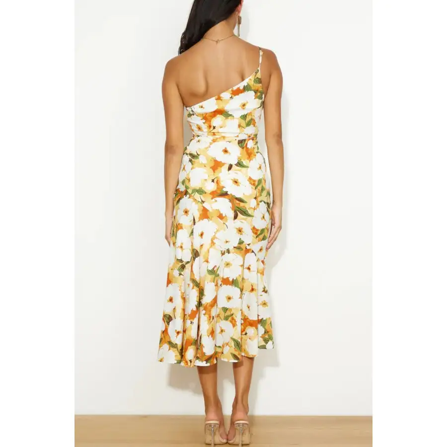 Dress Ruched Single Shoulder Midi Dress