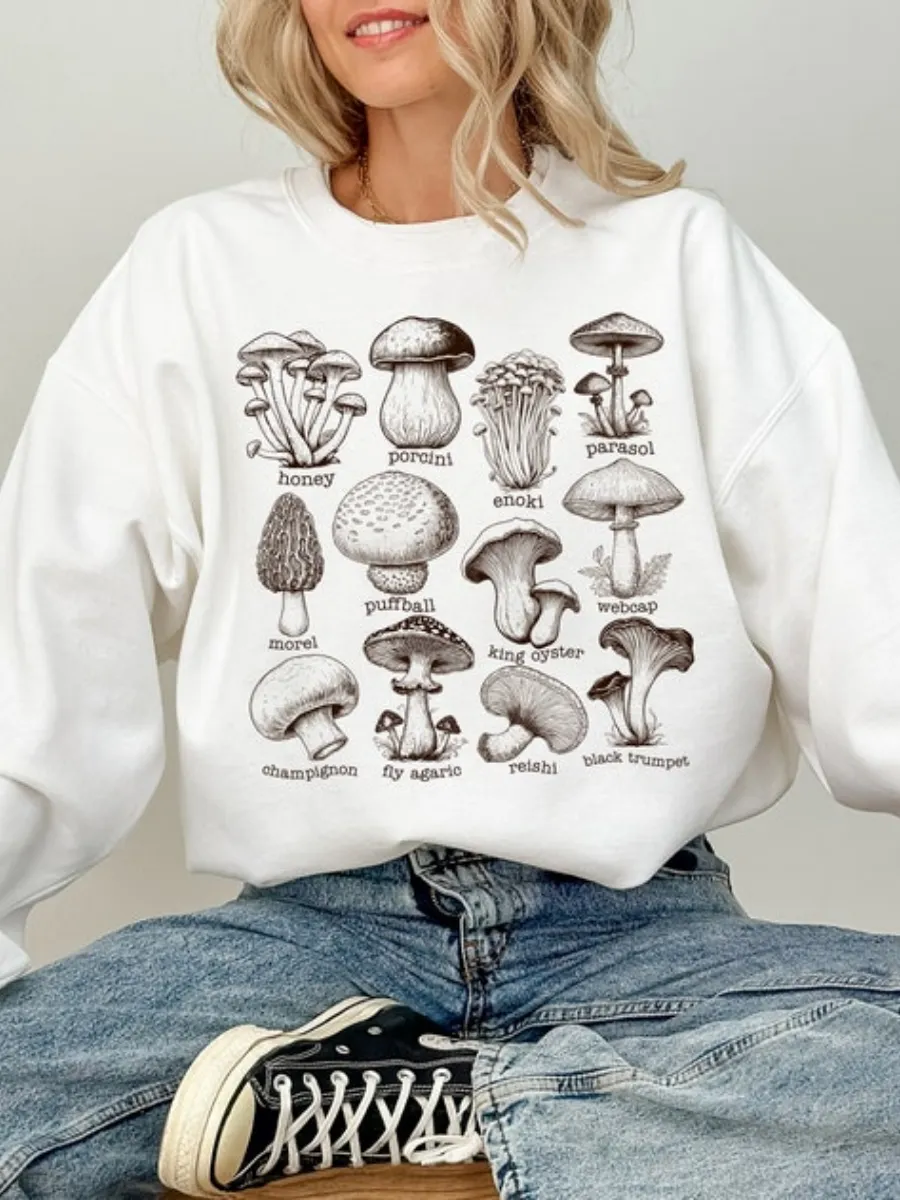 Mushroom Species Printed Sweatshirt