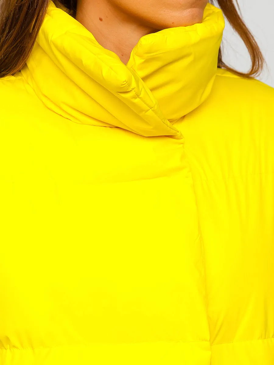 Women's Yellow Quilted Winter Jacket Without Hood