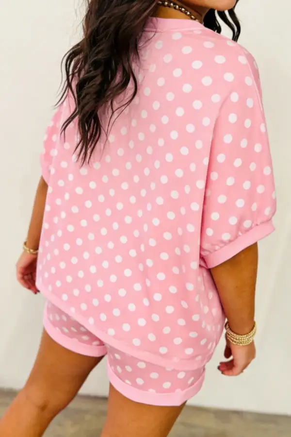 Chic Polka Dot Oversized Drawstring Two Piece Set