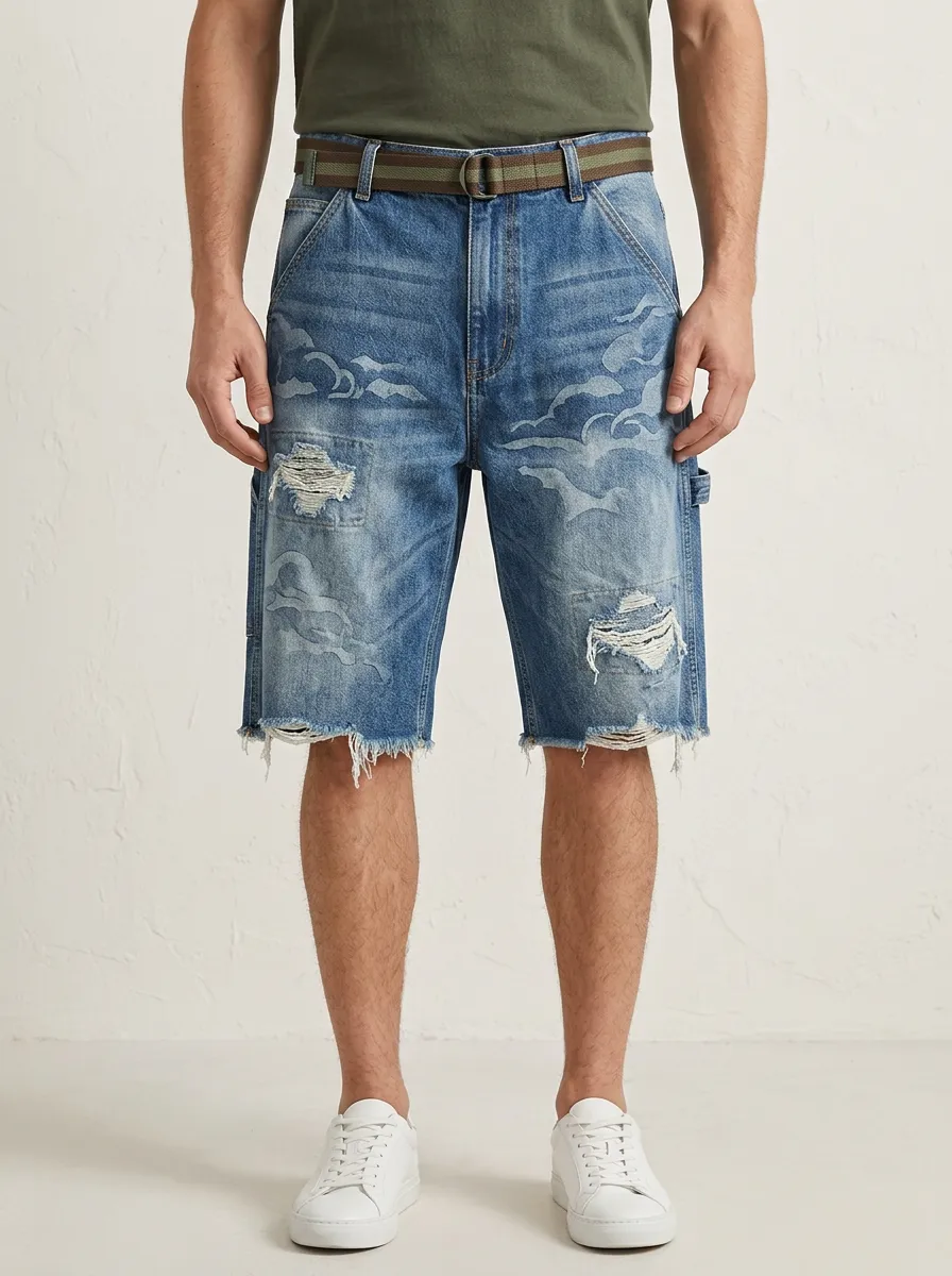 Men's Distressed Street Inspired Distressed Denim Shorts