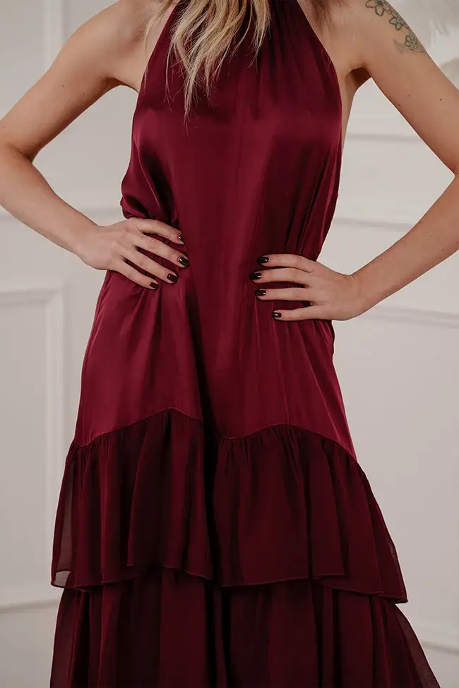 Rosette Maxi Tiered Viscose Dress