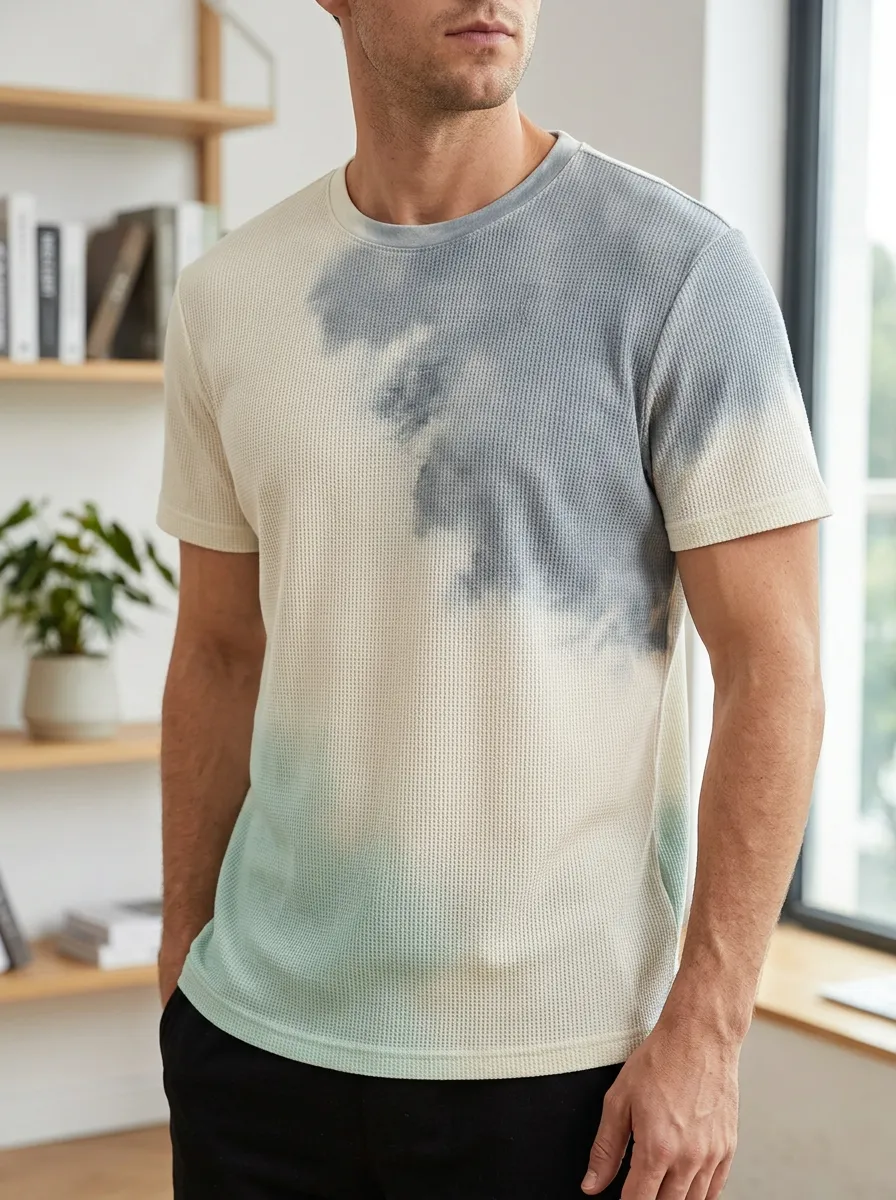 Men's Tie-dye Waffle Knit Essential Crew Neck T-Shirt