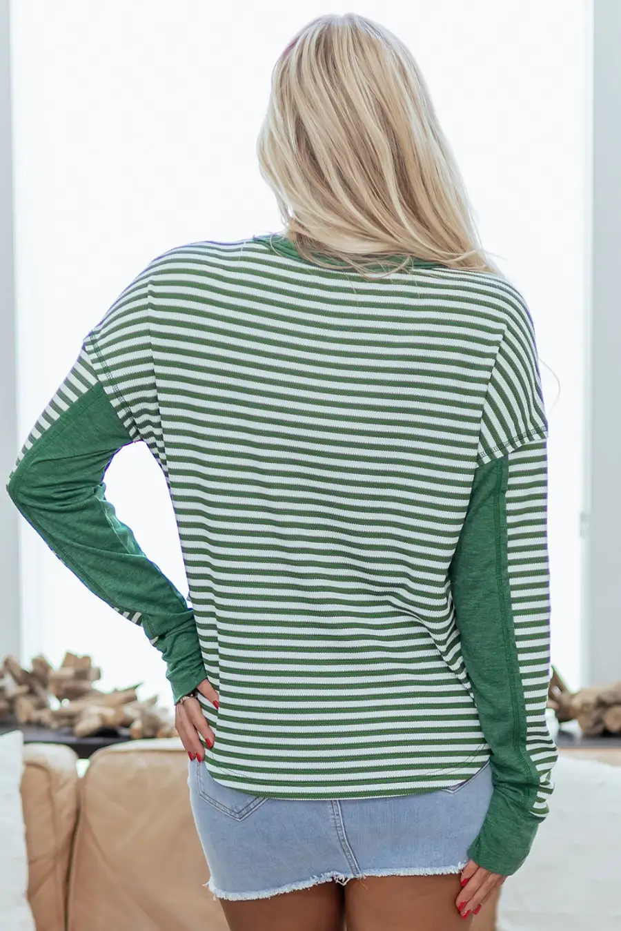 Women's Striped Thermal Knit Drop Shoulder Top
