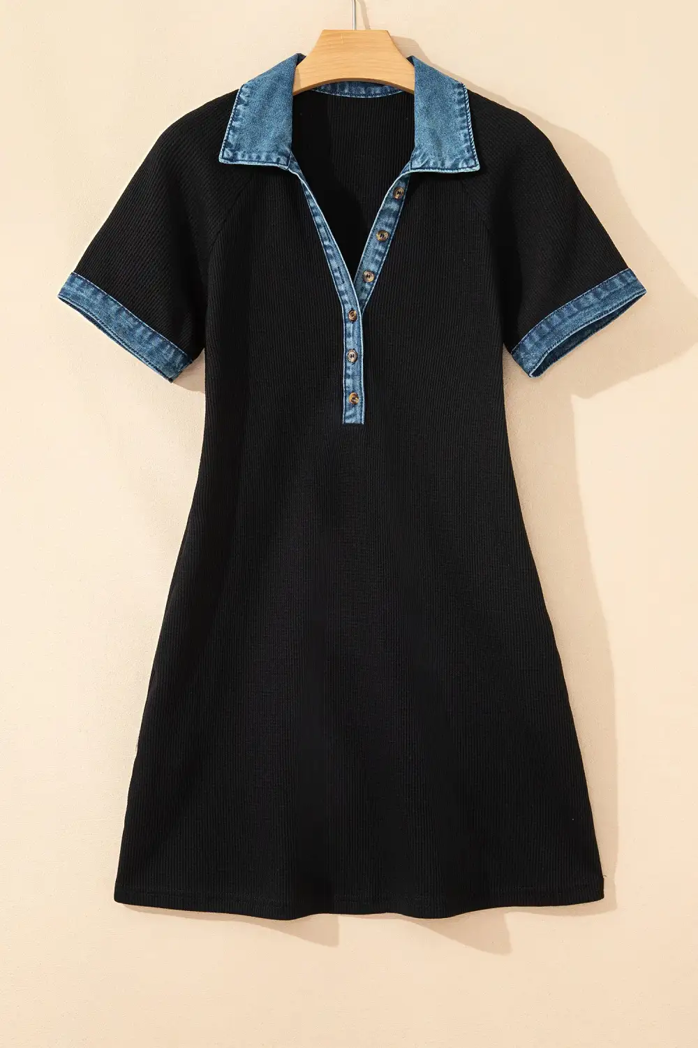 Structured Shape Patchwork Denim Knit Sweater Dress