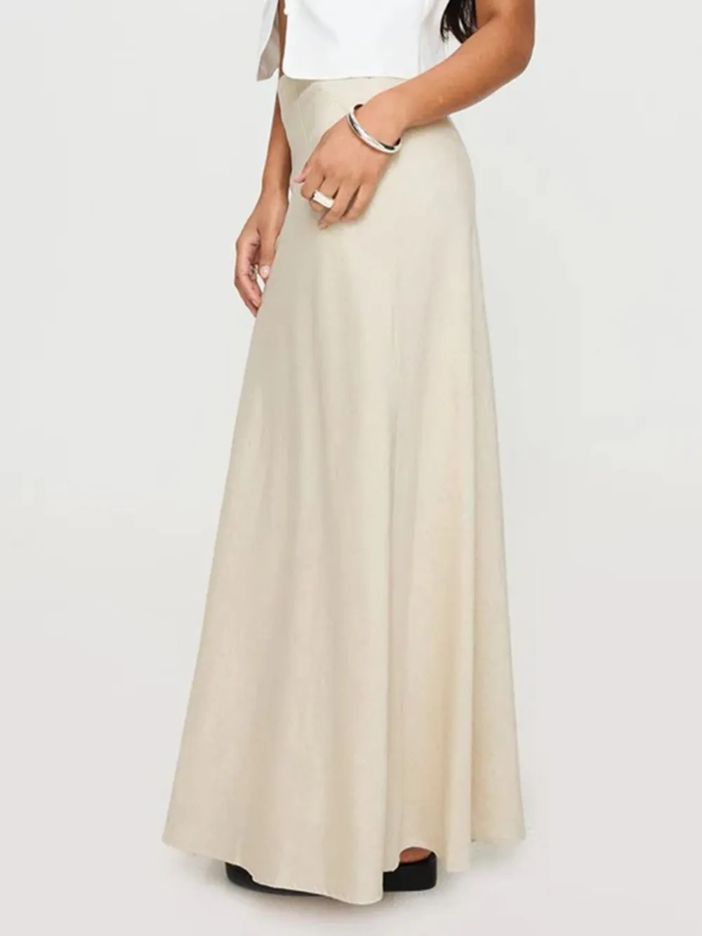 Fitted Linen Blend Skirt