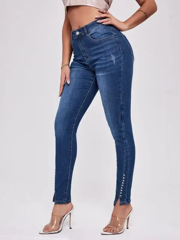 High Waist Slit Stretch Denim Jeans