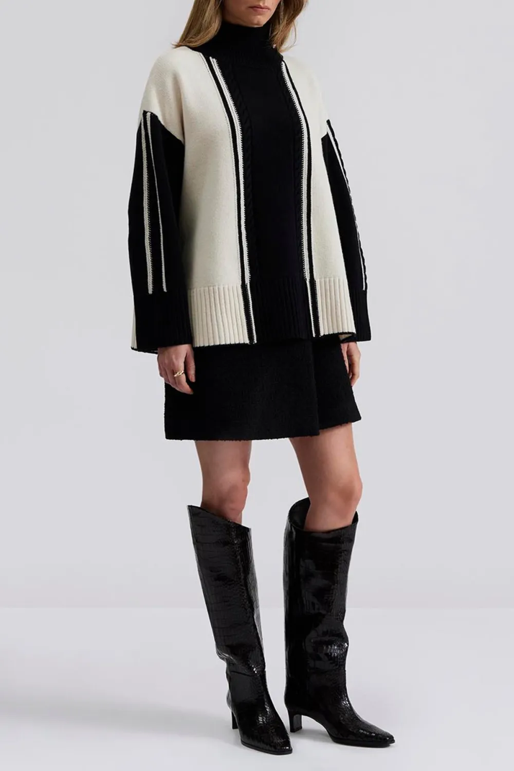 Color Blocked Striped Knit Sweater