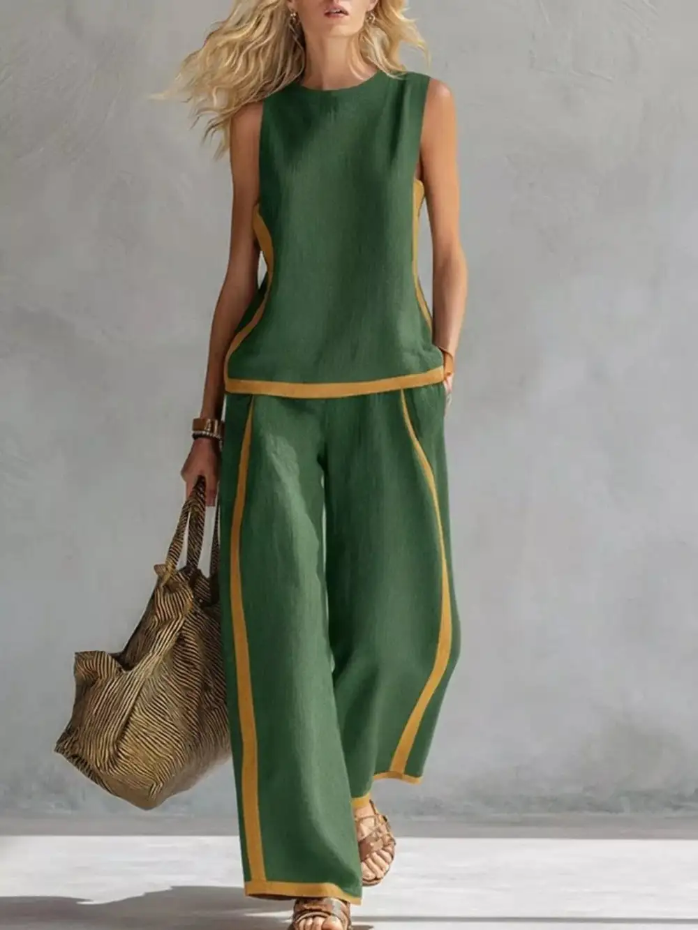 Sleeveless Tank Top and Wide Leg Pants Set