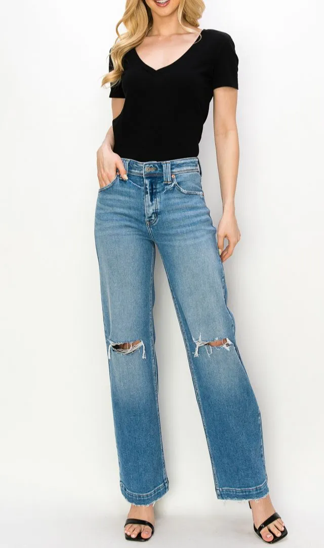Versatile High Rise Straight Leg Relaxed Denim Jeans