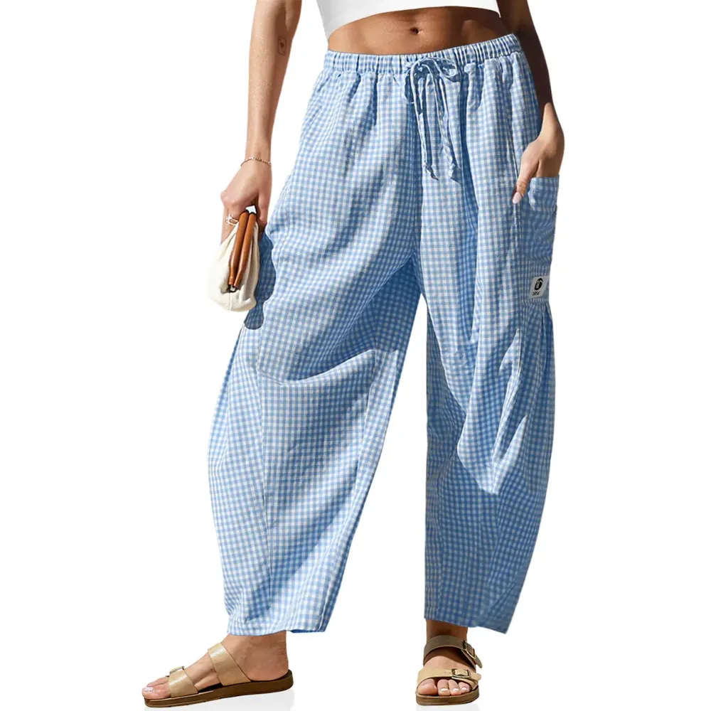 Women's Wide Leg Gingham Striped Plaid Pants