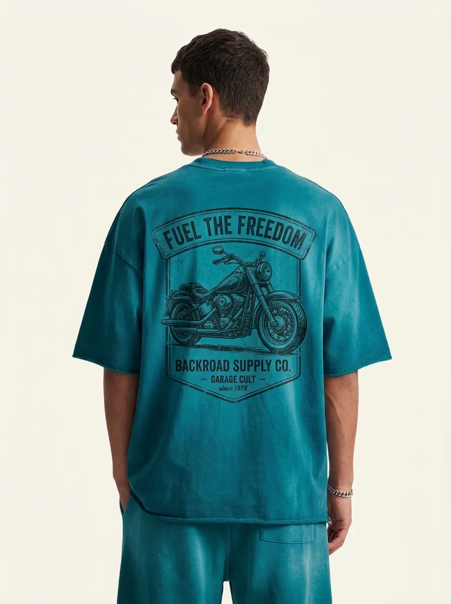 Men's Biker Motorcycle Fuel The Freedom Printed T-shirt