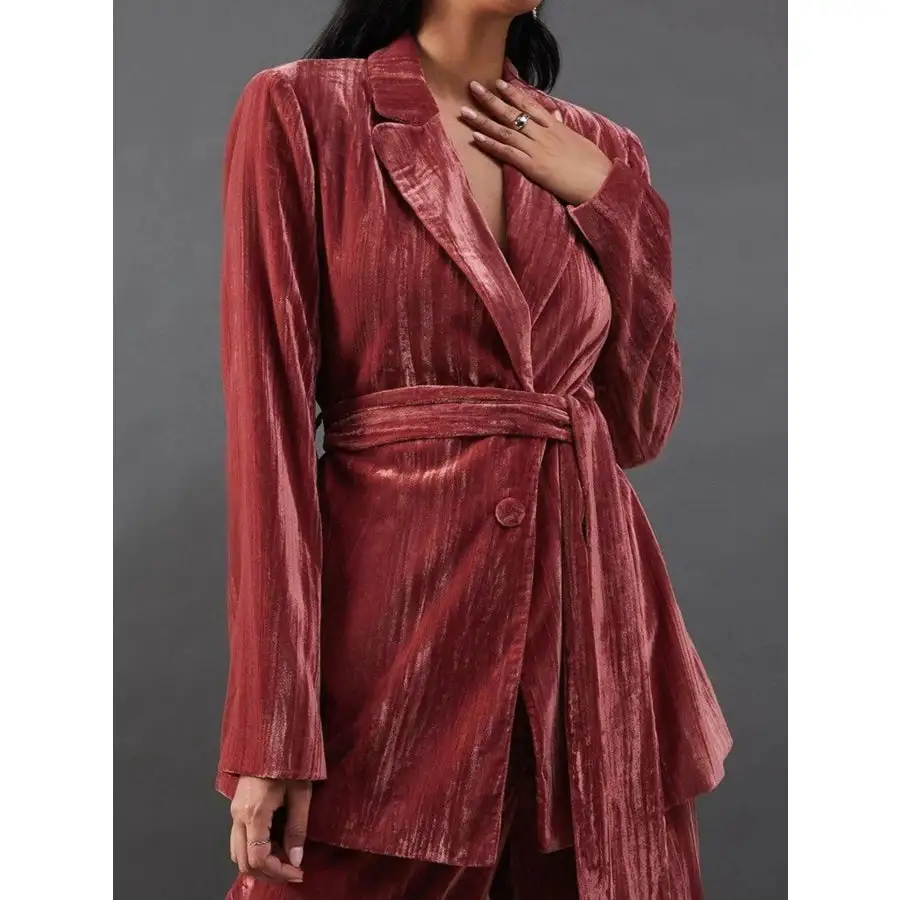 Velvet Lapel Collar Blazer and Pants Set