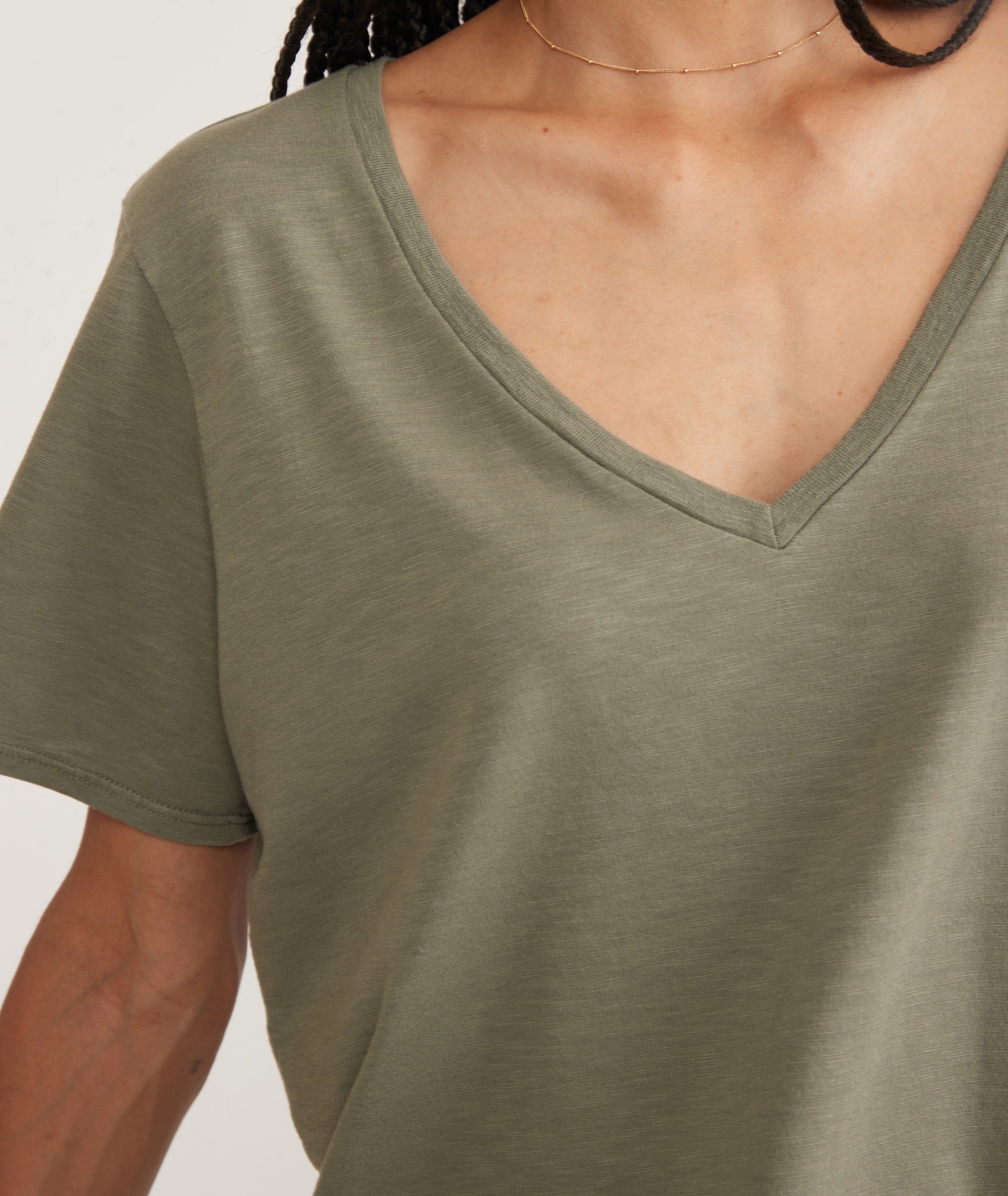 V - Neck Relaxed Fit Linen Blend Tee