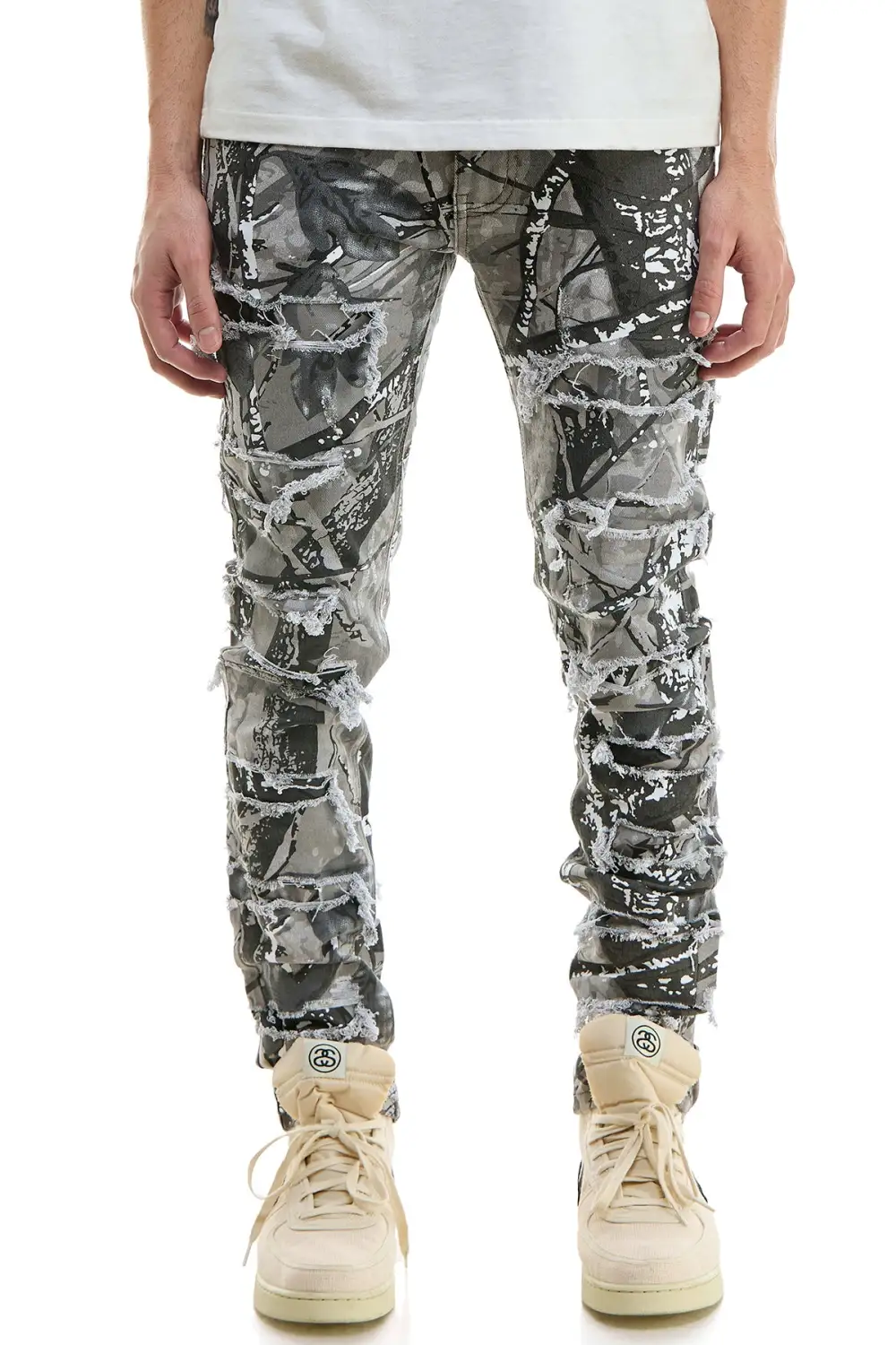 Men's Modern Skinny Raw Hem Patchwork Pants