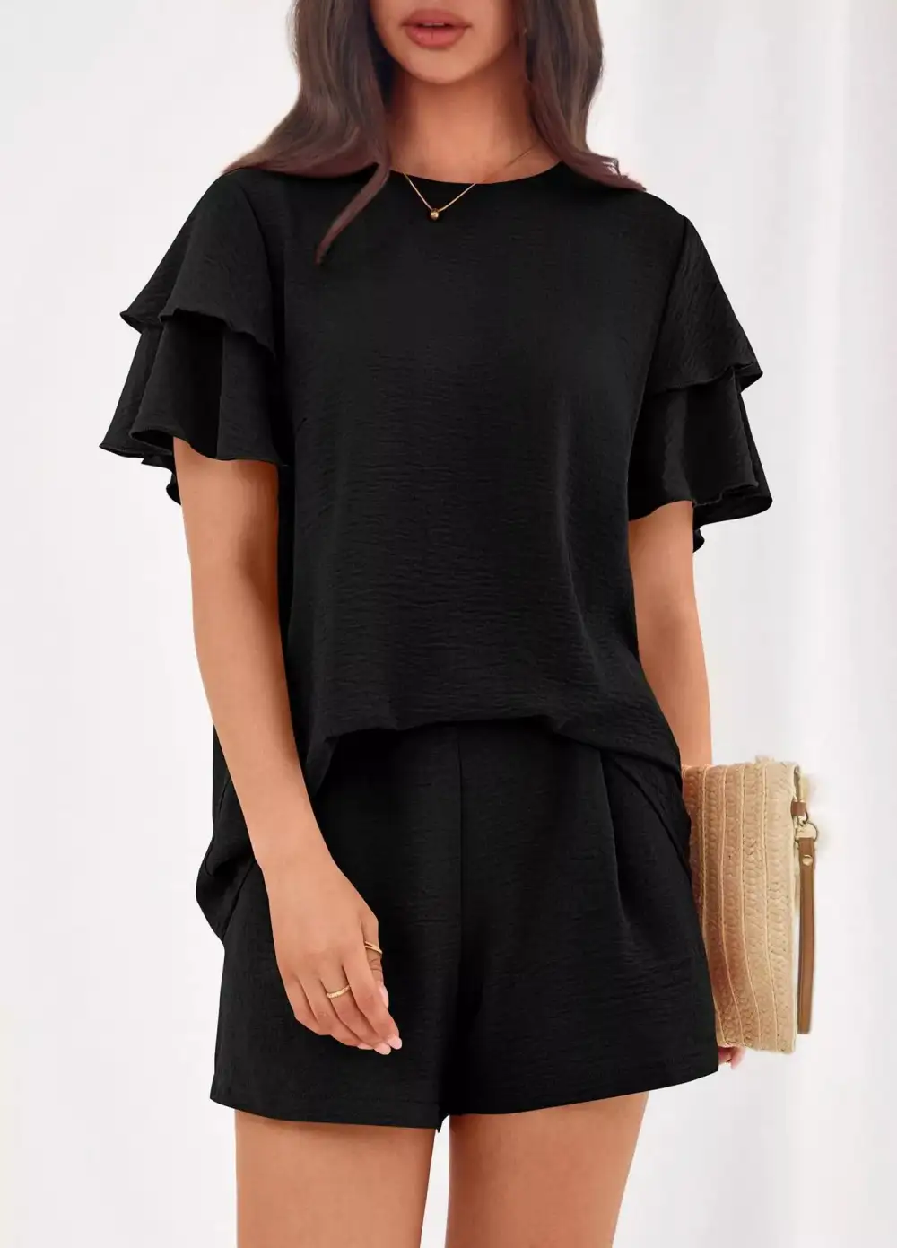 Ruffle Sleeve Top and Shorts Two-piece Set Everyday Look
